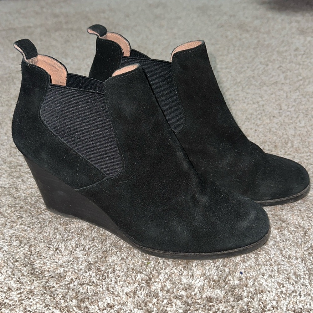 Caslon black suede Leather Wedge booties. Size 10